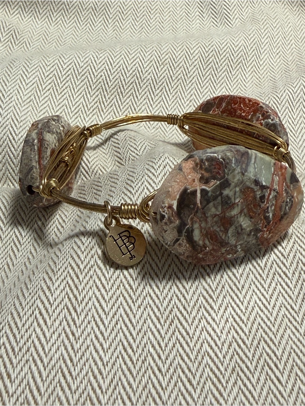 Bourbon and Bowties Gold-Tone Jasper Wire Wrapped Stone Bracelet